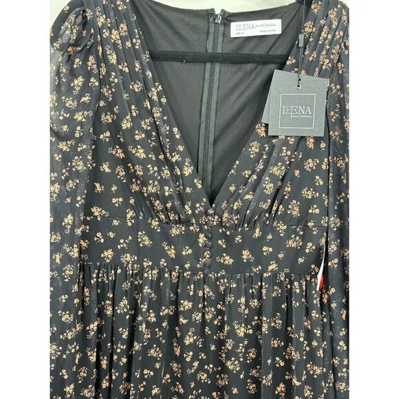 Mac Duggal 55431 Floral Tiered Long Sleeve Maxi Gown Dress Black Size 8 NEW $398